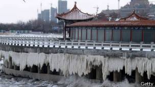 El frio llegó también a Penglai, en la provincia China de Shandong.