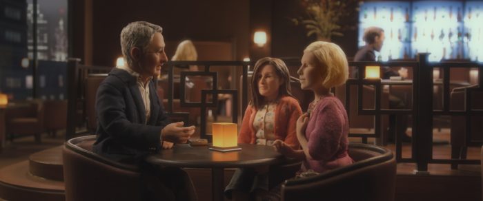 (L-R) David Thewlis voices Michael Stone and Jennifer Jason Leigh voices Lisa Hesselman and Tom Noonan voices Emily in the animated stop-motion film, ANOMALISA, by Paramount Pictures