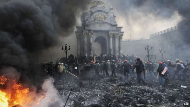 Así quedó la plaza de la Independencia de Ucrania el 20 de febrero de 2014.