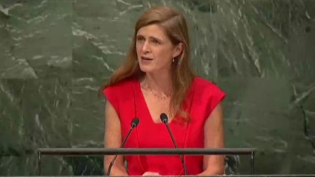 Samantha Power, la representante de EE.UU. ante la ONU anunció la abstención histórica de su gobierno.