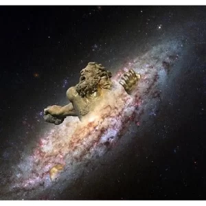 Ilustración de la galaxia Gaia-Enceladus fusionándose con la Vía Láctea. En la mitología griega, Enceladus era un gigante que se enfrentó a los dioses olímpicos.