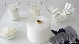 Anke Domaske utiliza leche descartada para el consumo como el material básico de su fibra.