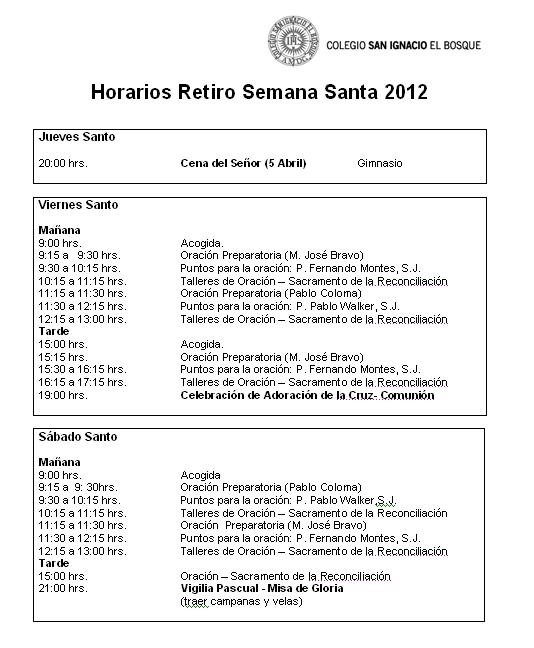 Programa Semana Santa en el Colegio San Ignacio