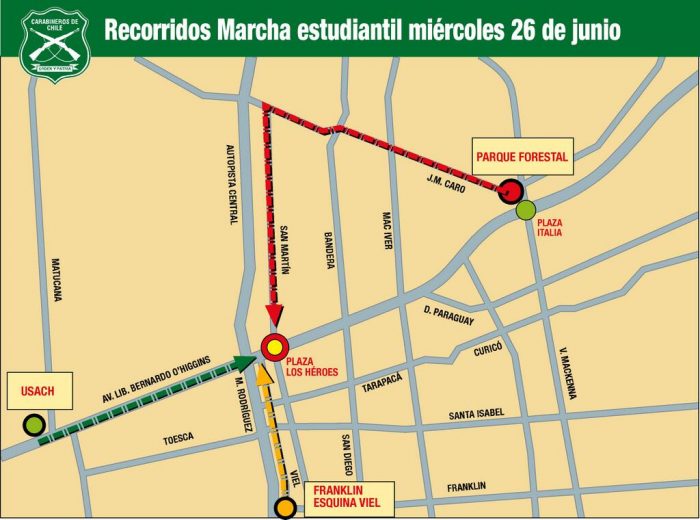 Los tres recorridos de la marcha convocada por estudiantes y trabajadores