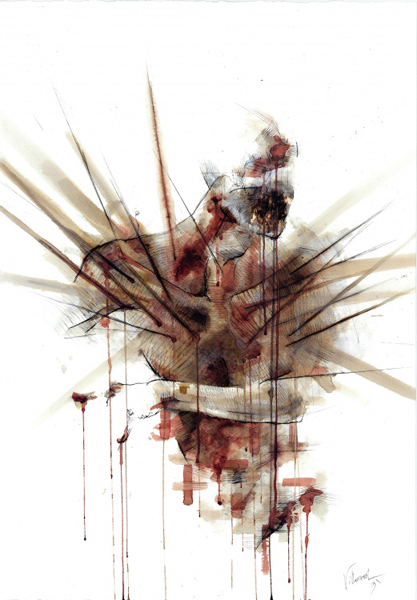 «Estética del castigo»: pintor evoca la tortura pintando con su sangre