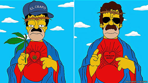 Artista transforma a Homero Simpson en El Chapo Guzmán y Pablo Escobar