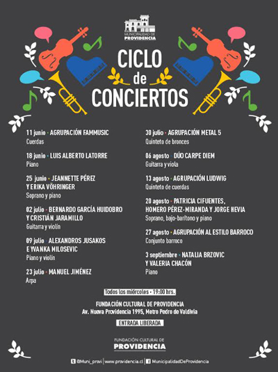 Ciclo gratuito de música clásica en Fundación Cultural de Providencia del 11 de junio al 3 de septiembre