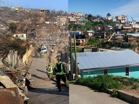 Fotos: El antes y después de la reconstrucción en los cerros arrasados por el incendio de Valparaíso