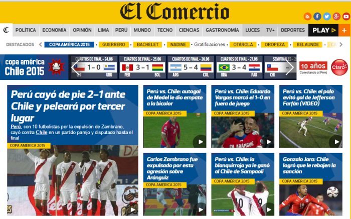 Prensa peruana: «Perú perdió de pie ante Chile»
