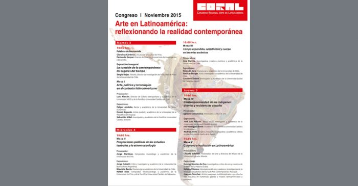 Congreso Regional Arte en Latinoamérica: reflexionando la realidad contemporánea, Facultad de Artes Universidad de Chile, 3, 4 y 5 de noviembre