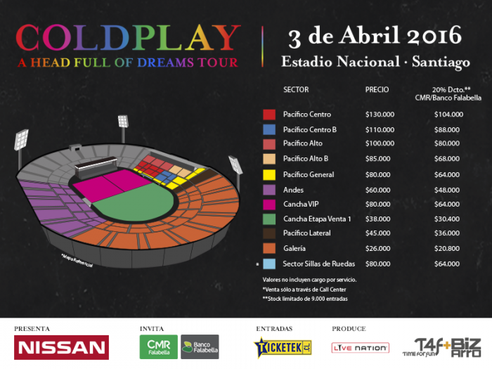 Precios Coldplay Chile 2016