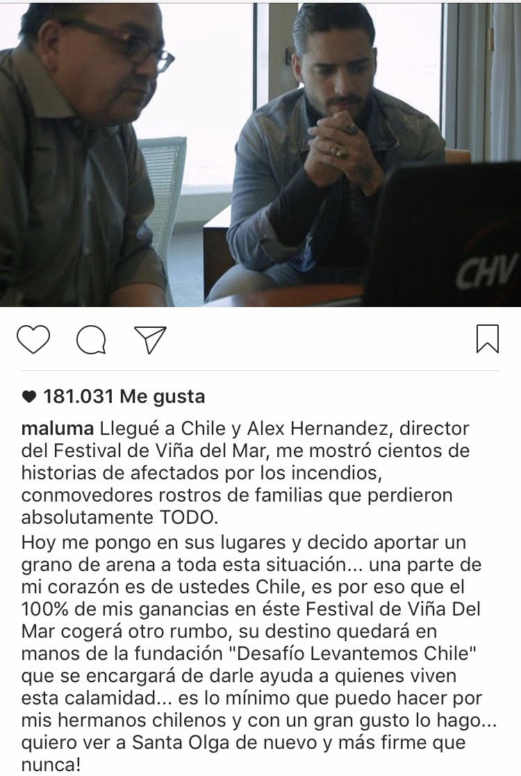 Maluma Dona El 100 De Sus Ganancias En El Festival De Viña A “desafío Levantemos Chile” 6657