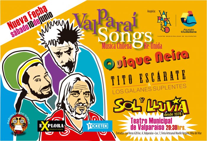 Quique Neira, Sol y Lluvia y Tito Escárate reagendan concierto en Valparaíso.