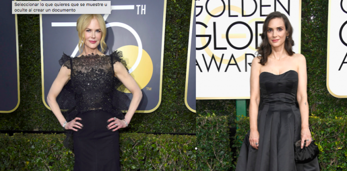 Nicole Kidman y Winona Ryder en la alfombra roja de los Globos de Oro 2018