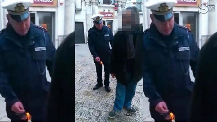 [VIDEO] Policía italiano humilla a anciano con problemas mentales al arrojar un petardo a sus pies