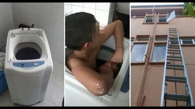 [VIDEO] Policía colombiana acude al rescate de un niño que quedó atrapado en una lavadora tras intentar realizar un nuevo reto viral