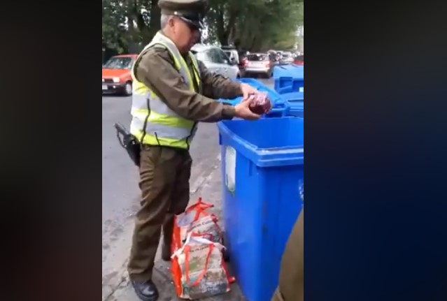 Indignación en redes sociales por carabinero que bota frambuesas al basurero