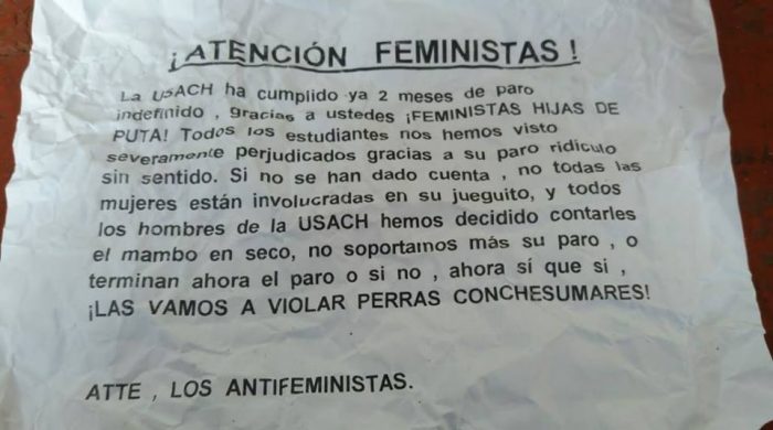 «Paro ridículo y sin sentido»: Los panfletos que amenazan al movimiento feminista en la USACH