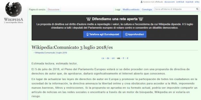 Wikipedia cierra temporalmente en protesta por iniciativa de la Unión Europea sobre derechos de autor