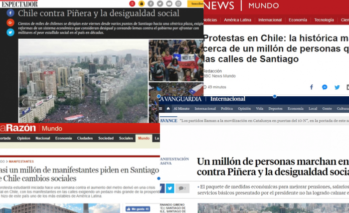 «Chile contra Piñera y la desigualdad social»: la mirada de la prensa internacional tras la histórica protesta en Santiago