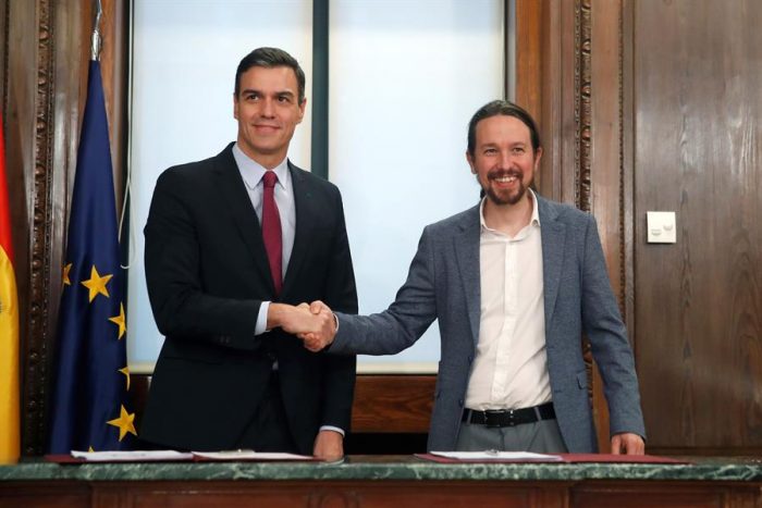 Sánchez e Iglesias presentaron hoy el programa para su Gobierno de coalición