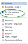  Segundo paso, se selecciona la opción “tu información en Facebook”