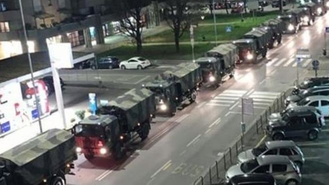 Coronavirus en Italia: las imágenes de los vehículos militares cargados con ataúdes en Bérgamo que han impactado a los italianos