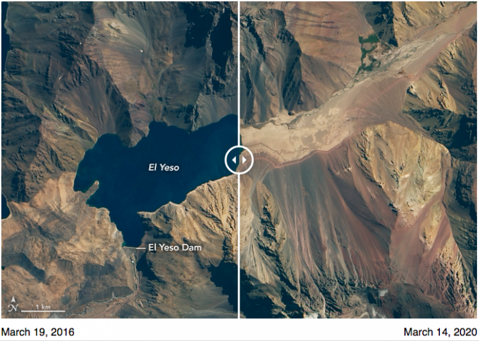 Fotos de la NASA revela la dramática reducción de agua del embalse El Yeso