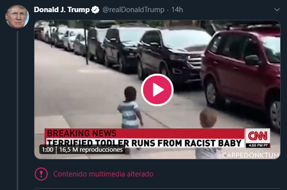 Twitter etiqueta un video compartido por Trump como «manipulado»