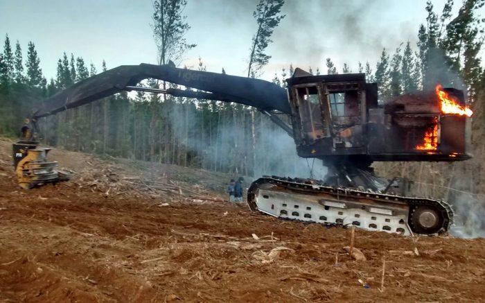 Encapuchados quemaron cinco máquinas en predio forestal en Galvarino