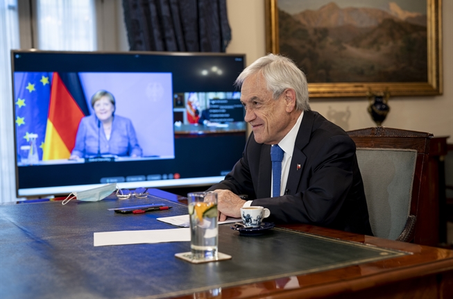 Pandemia, acuerdo comercial con la UE e hidrógeno verde: los temas de la videoconferencia del Presidente Piñera con la canciller Merkel