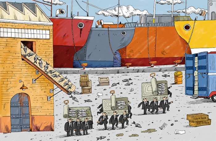 Ilustrador Marcelo Escobar recuerda Ley de Pesca en dibujo sobre proceso constituyente