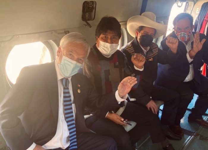 La intensa visita del Presidente Piñera a Perú: reuniones con Pedro Castillo, viaje en helicóptero con Evo Morales y «guardaespaldas» de Verónika Mendoza