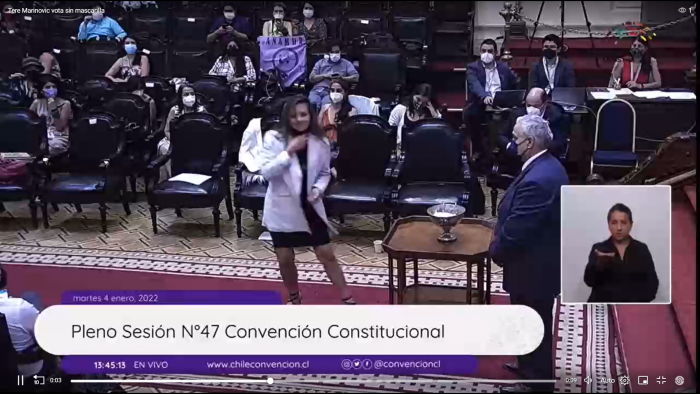 No es la primera vez: convencional Teresa Marinovic vuelve a romper normas sanitarias y vota sin mascarilla en la Convención