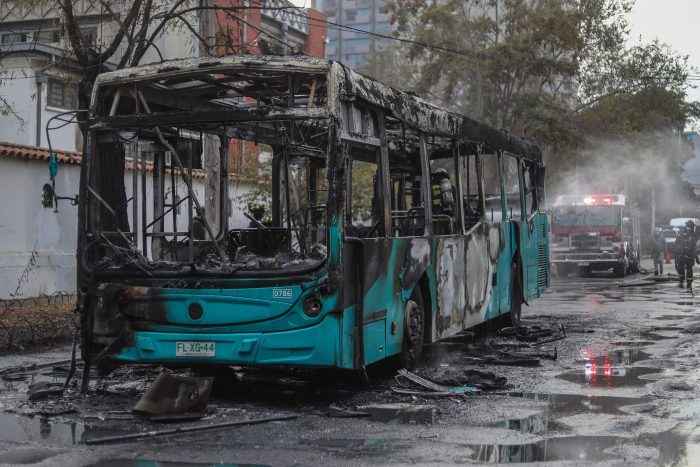 Rector acusa intervención externa: protesta al exterior del INBA terminó con bus del Transantiago quemado