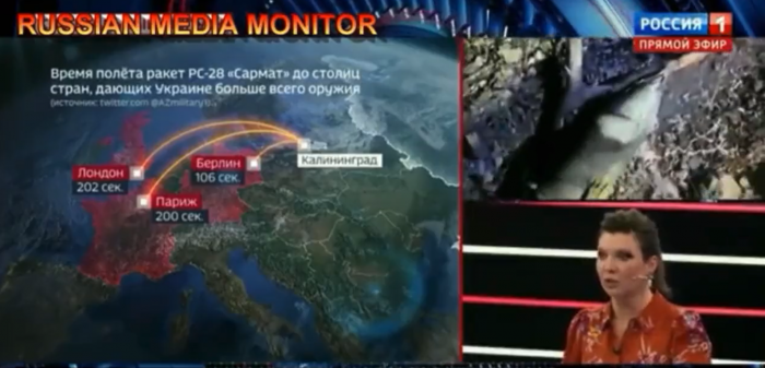Televisión rusa simula ataques nucleares sobre las capitales de Europa