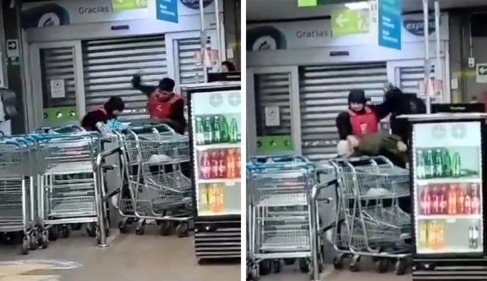 Registran brutal golpiza por guardias en un supermercado de Santiago centro