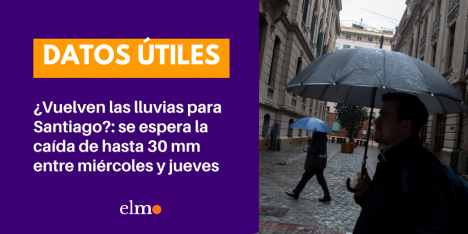 ¿Vuelven las lluvias para Santiago?: se espera la caída de hasta 30 mm entre miércoles y jueves