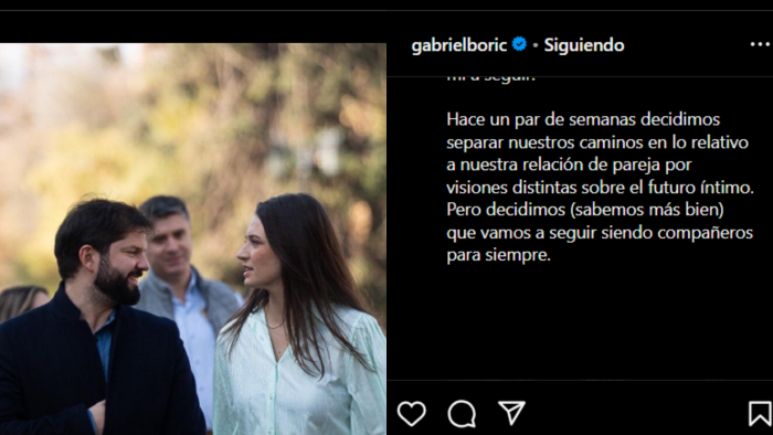 Presidente Boric confirma separación con Irina Karamanos: “Nos queremos y nos seguiremos queriendo”