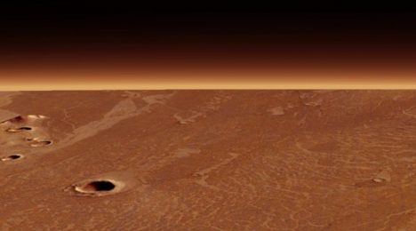 Vastos campos de lava de un millón de años cubren una llanura en Marte