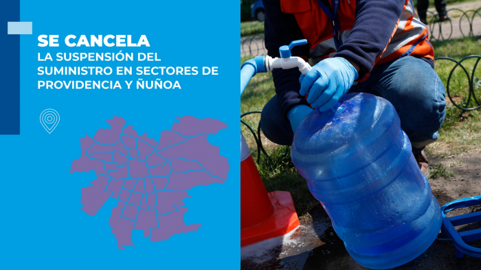 Aguas Andinas informa que cancela suspensión del agua en Providencia y Ñuñoa