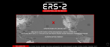 Confirman caída del satélite europeo "fuera de control" sobre el Pácífico norte