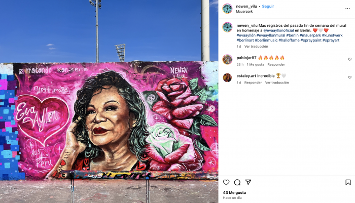 Artista chileno realiza homenaje a Eva Ayllón en el Muro de Berlín