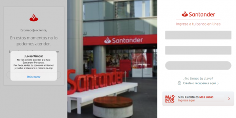 Banco Santander enfrenta intermitencia en el servicio y fallas de conexión por segundo día