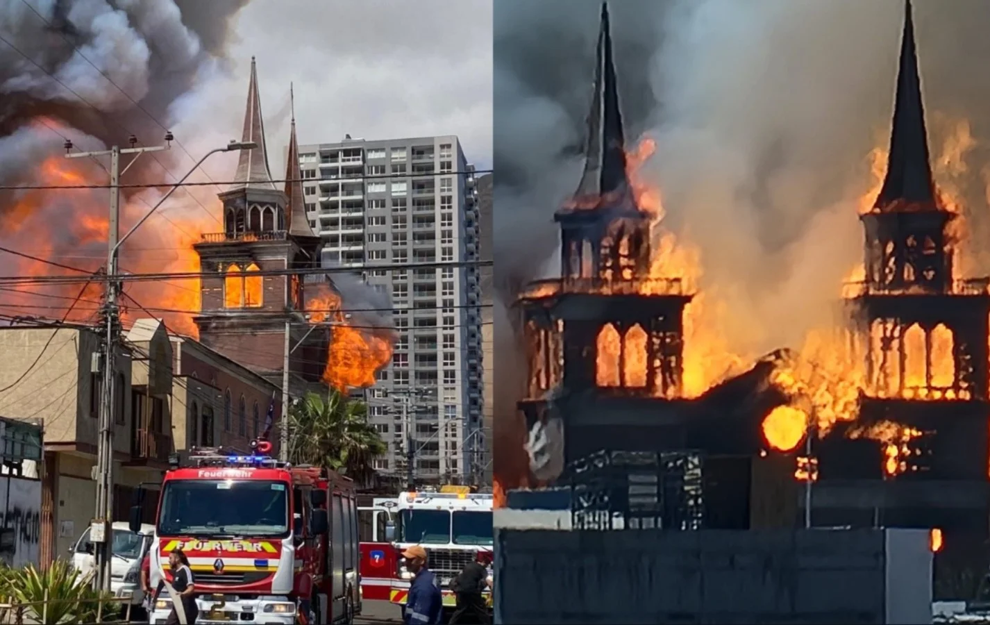 Incendio consume histórica iglesia San Francisco en el centro de Iquique