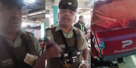 Carabinero y repartidor venezolano protagonizan tenso intercambio verbal en estacionamiento de mall