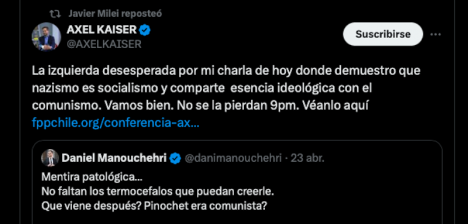 El retuit de Milei a charla de Kaiser sobre nazis y socialismo