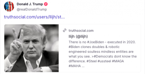 Trump difunde teoría según la cual Biden fue asesinado y reemplazado por clones...