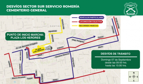Romería al Cementerio General: revisa desvíos de tránsito para este domingo 7 de septiembre
