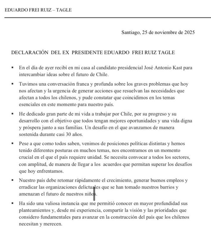 Frei emitió una declaración en la que confirmó